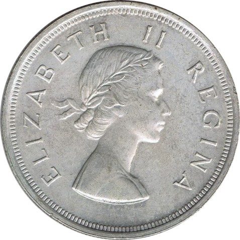 Moneda de plata 5 chelines Sudafrica 1953.