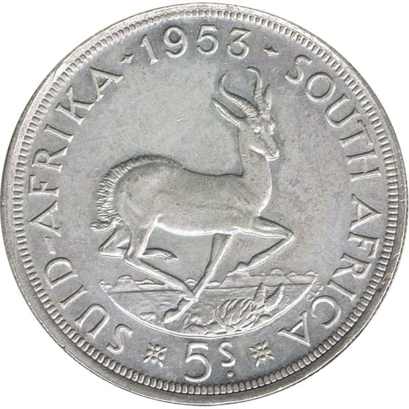 Moneda de plata 5 chelines Sudafrica 1953.