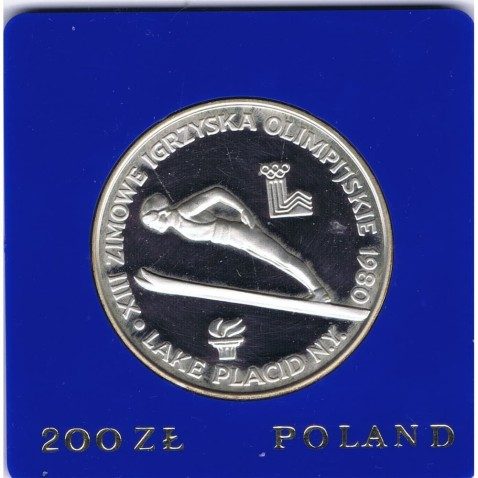 Moneda de plata 200 Zlotys Polonia 1980 Salto de Esquí.