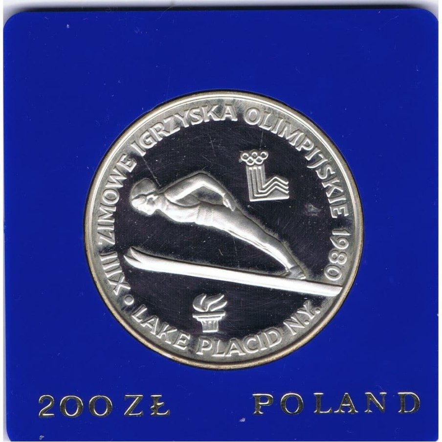 Moneda de plata 200 Zlotys Polonia 1980 Salto de Esquí.