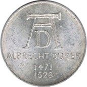 Moneda de Plata 5 Marcos Alemania 1971 Alberto Durero.