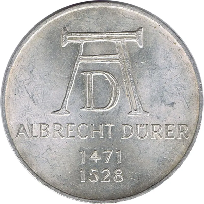 Moneda de Plata 5 Marcos Alemania 1971 Alberto Durero.