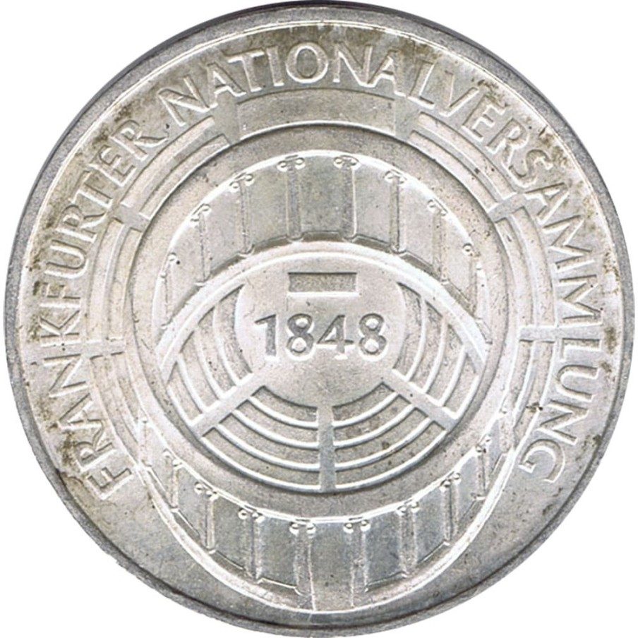 Moneda de Plata 5 Marcos Alemania 1973 Asamblea Frankfurt.
