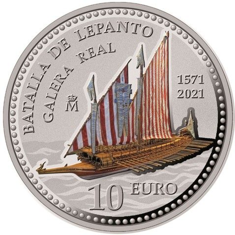 Moneda 2021 Batalla de Lepanto. 50 y 10 euros. Plata.