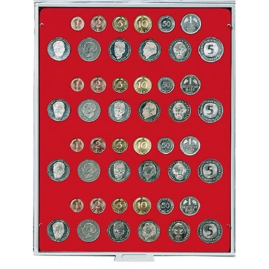 LINDNER Bandeja monedas Roja, para 4 series Marcos Alemanes.