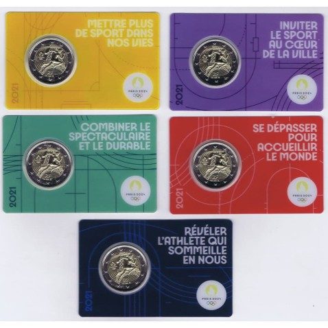 moneda conmemorativa 2 euros Francia 2021 JJOO. 5 coincards