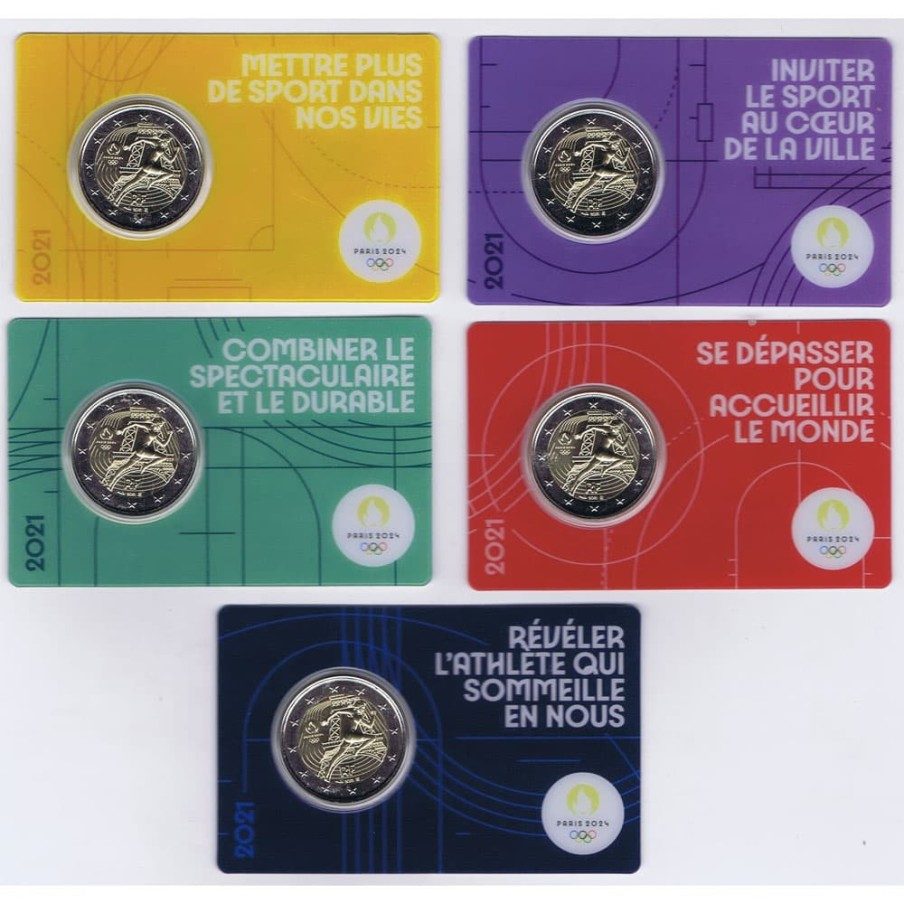 moneda conmemorativa 2 euros Francia 2021 JJOO. 5 coincards