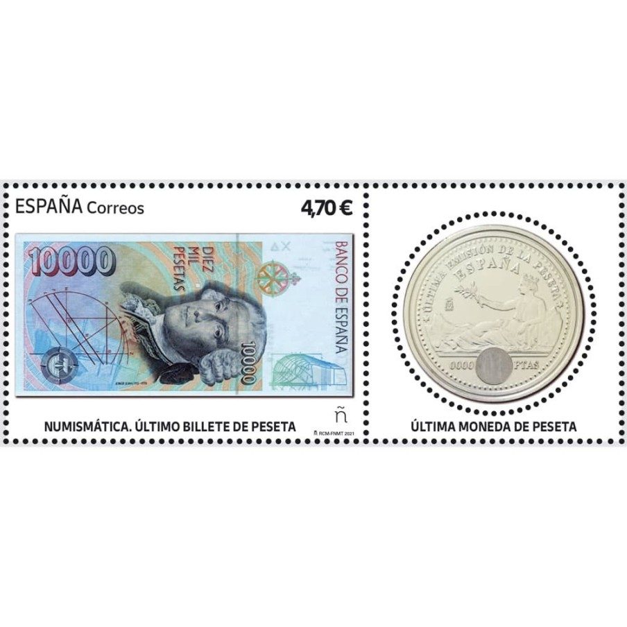 5504 Último billete y moneda de peseta.