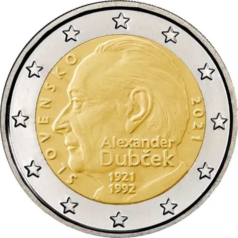 moneda conmemorativa 2 euros Eslovaquia 2021 Dubcek.