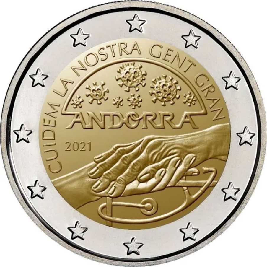 moneda conmemorativa 2 euros Andorra 2021 Cuidem Gent Gran. BU.