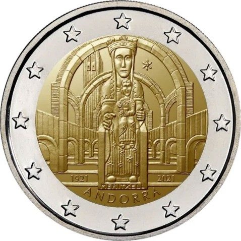 moneda conmemorativa 2 euros Andorra 2021 Verge de Meritxell. BU