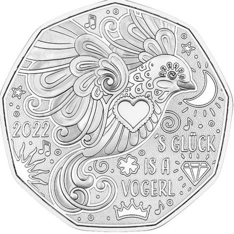 moneda Austria 5 Euros 2022 Año Nuevo. Pájaro. Plata.