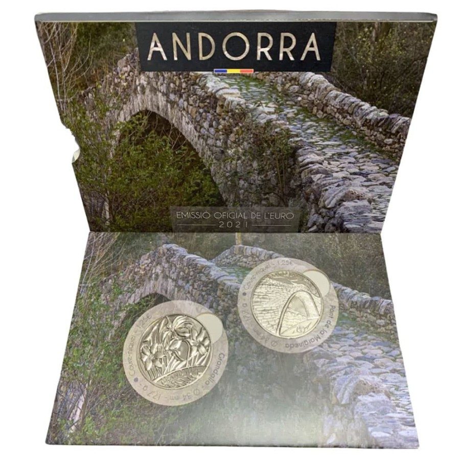 Estuche monedas 1.25 € Andorra 2021. 2 monedas cuproniquel.