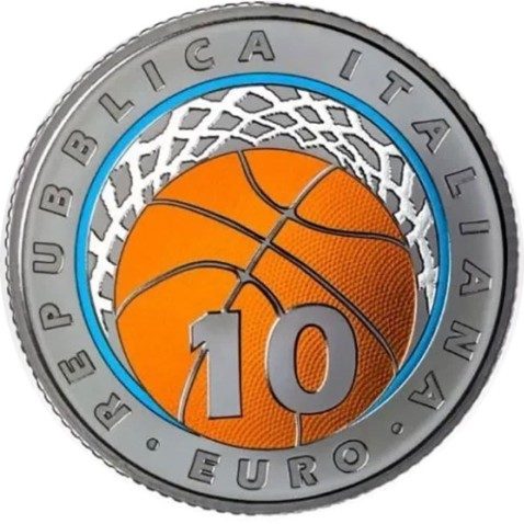 Moneda de plata Italia 10 Euros 2021 100 Aniversario Baloncesto
