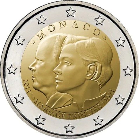 moneda conmemorativa 2 euros Monaco 2021 Boda. Proof