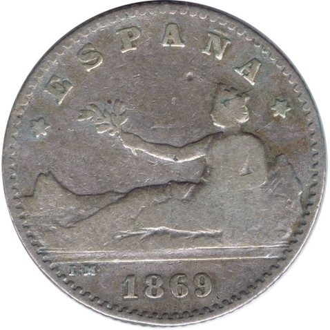 50 céntimos Plata 1869 *69 Gobierno Provisional.
