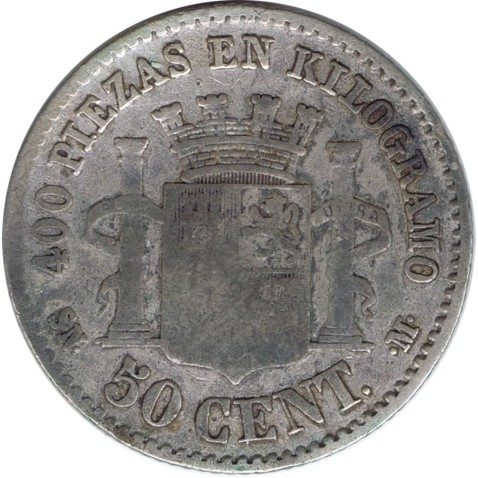 50 céntimos Plata 1870 *70 Gobierno Provisional.