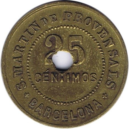 Moneda 25 Céntimos San Martin de Provensals 1907. Barcelona.