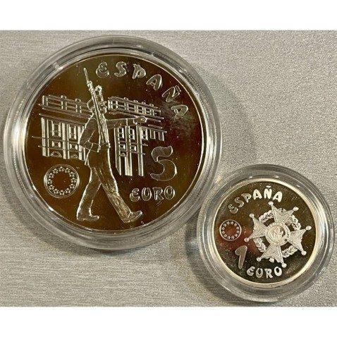 Monedas 1 y 5 Euro 1998 Ejercito de Tierra. Plata.