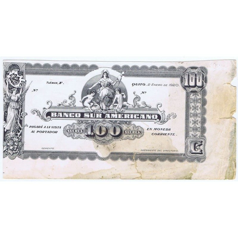 Ecuador 100 sucres 1920 Banco Suramericano.