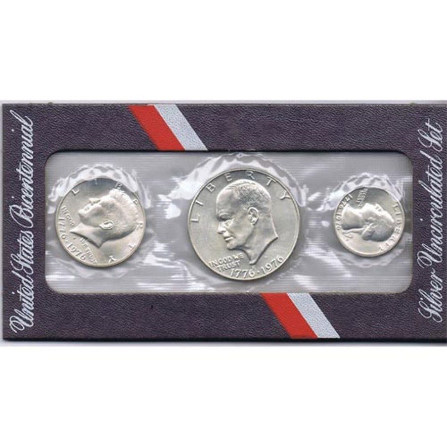 Estuche monedas EEUU 1976. 3 monedas. Rojo.