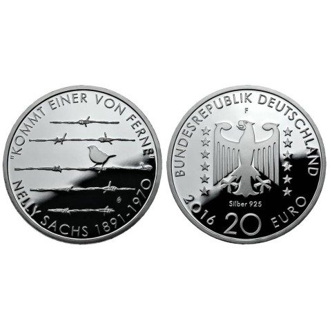 Euroset Alemania 20 Euros 2016. 5 monedas Plata Proof.