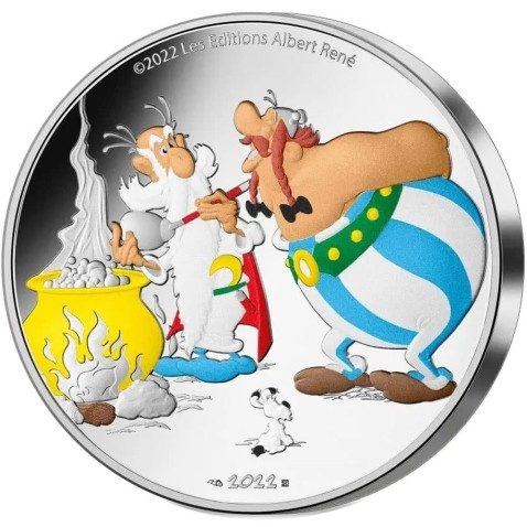 Francia 50€ 2022 Asterix y Obelix. 5 onzas Plata color.