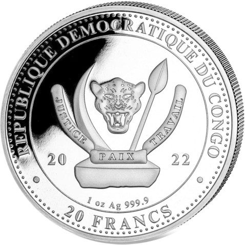 Moneda onza de plata 20 Francs Congo The Bear Oso 2022.