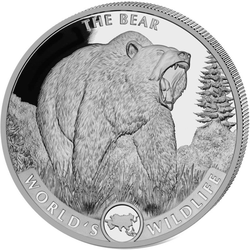 Moneda onza de plata 20 Francs Congo The Bear Oso 2022.