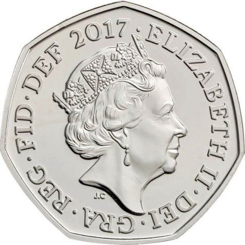 Moneda de Inglaterra 50 Peniques Isaac Newton 2017. Cuproníquel.