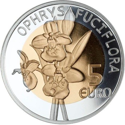 Luxemburgo 5 euros 2012 Orquídea Araña. Plata y Oro Nórdico.