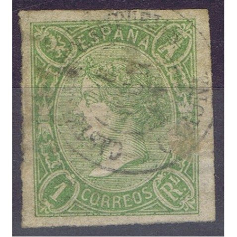 Sello de España nº072 Isabel II. 1 Real Verde. Matasellos