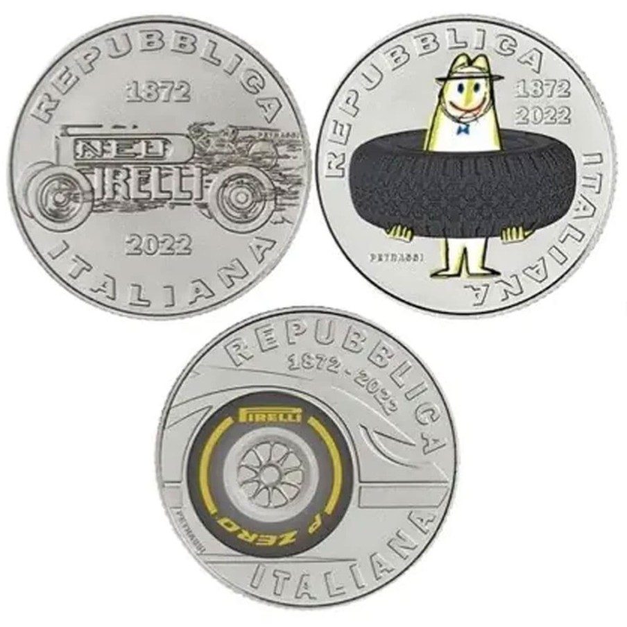 Monedas de plata Italia 5 Euros 2022 Pirelli. 3 monedas