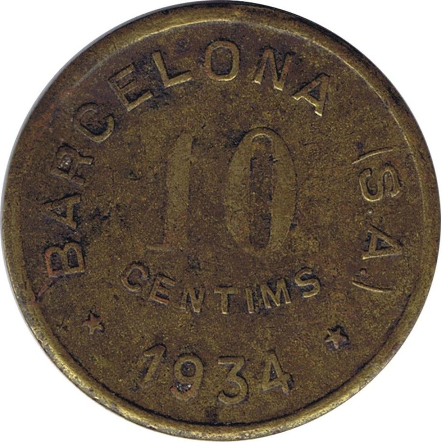Moneda 10 Centims Cooperativa La Guardiola Familiar 1934.