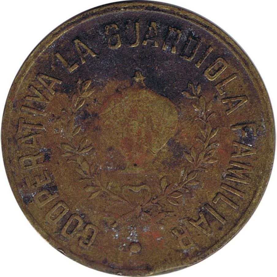 Moneda 10 Centims Cooperativa La Guardiola Familiar 1934.