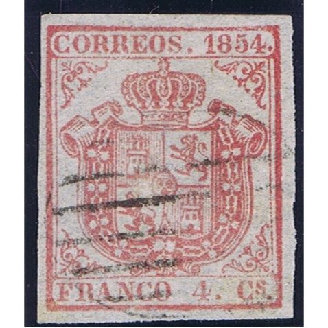 Sello de España nº033 Escudo España 4 cuartos Carmín. Matasellos