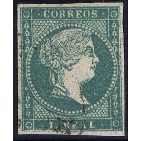 Sello de España nº045 Isabel II. 1 Real Azul Verdoso. Usado