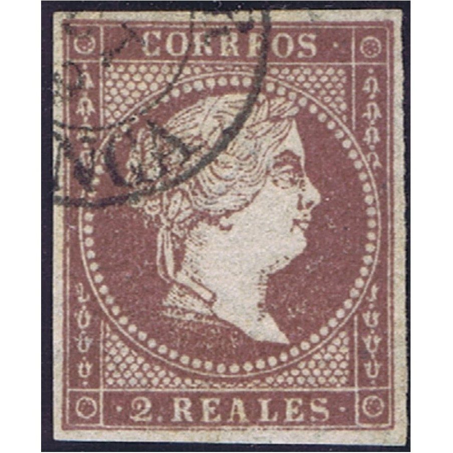 Sello de España nº046 Isabel II. 2 Reales Violeta. Matasellos