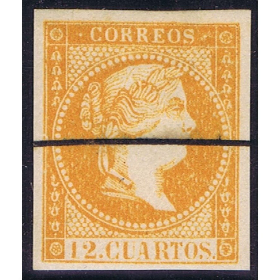 Sello de España nº NE 1A Isabel II. 12 Cuartos Naranja. Usado