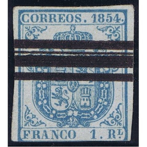 Sello de España nº034A Escudo España 1 real azul. Matasello