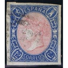 Sello de España nº070 Isabel II. 12 Cu. Azul y rosa. Usado