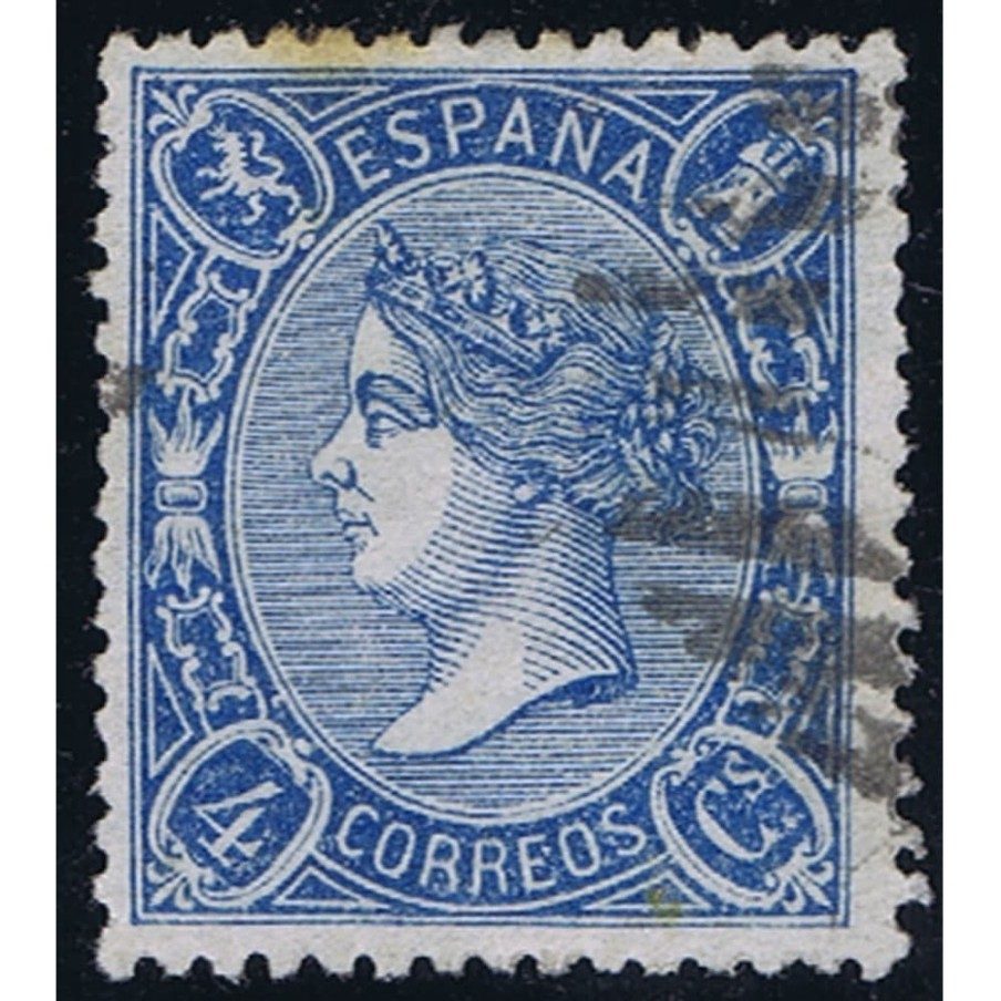 Sello de España nº075 Isabel II. 4 cuartos Azul. Matasellos