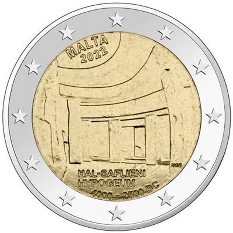 moneda conmemorativa 2 euros Malta 2022 Templos Hipogeo.