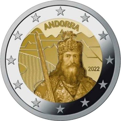moneda conmemorativa 2 euros Andorra 2022 Carlomagno. BU.