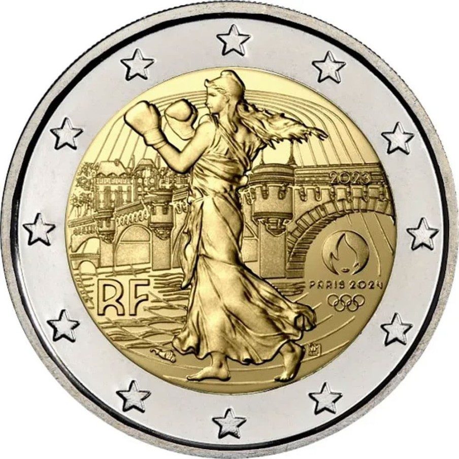 moneda conmemorativa 2 euros Francia 2023 JJOO. 5 coincards