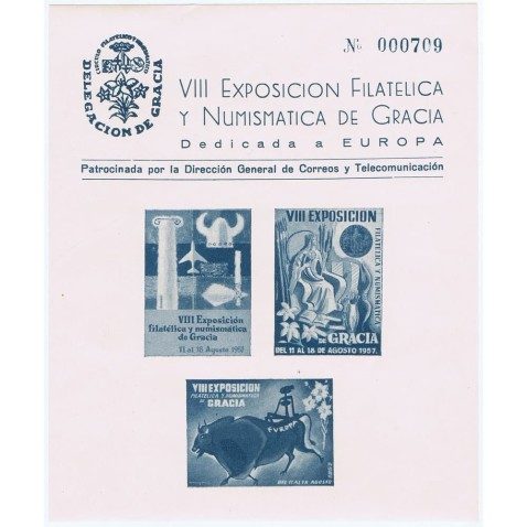 Hojas Viñetas Exposición Filatélica de Gracia. Barcelona 1957.
