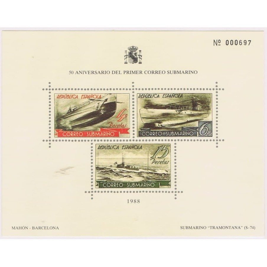 1988 Documento y Productos 50 Aniversario Correo Submarino.