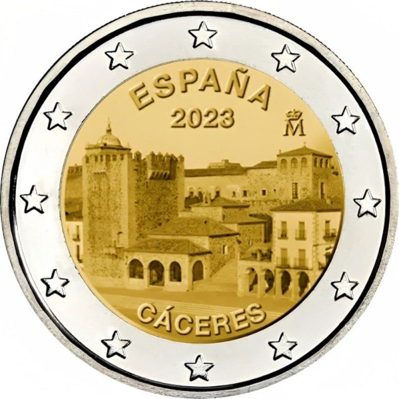 moneda conmemorativa 2 euros España 2023 Cáceres.