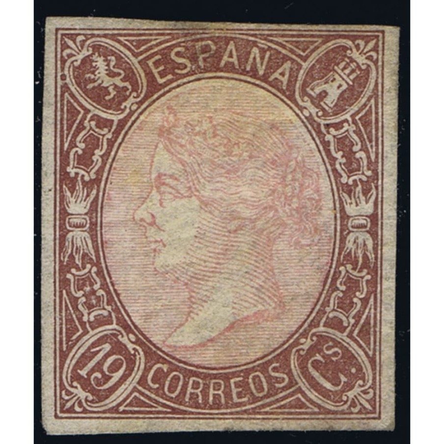 Sello de España nº071 Isabel II. 19 cuartos castaño. Charnela.