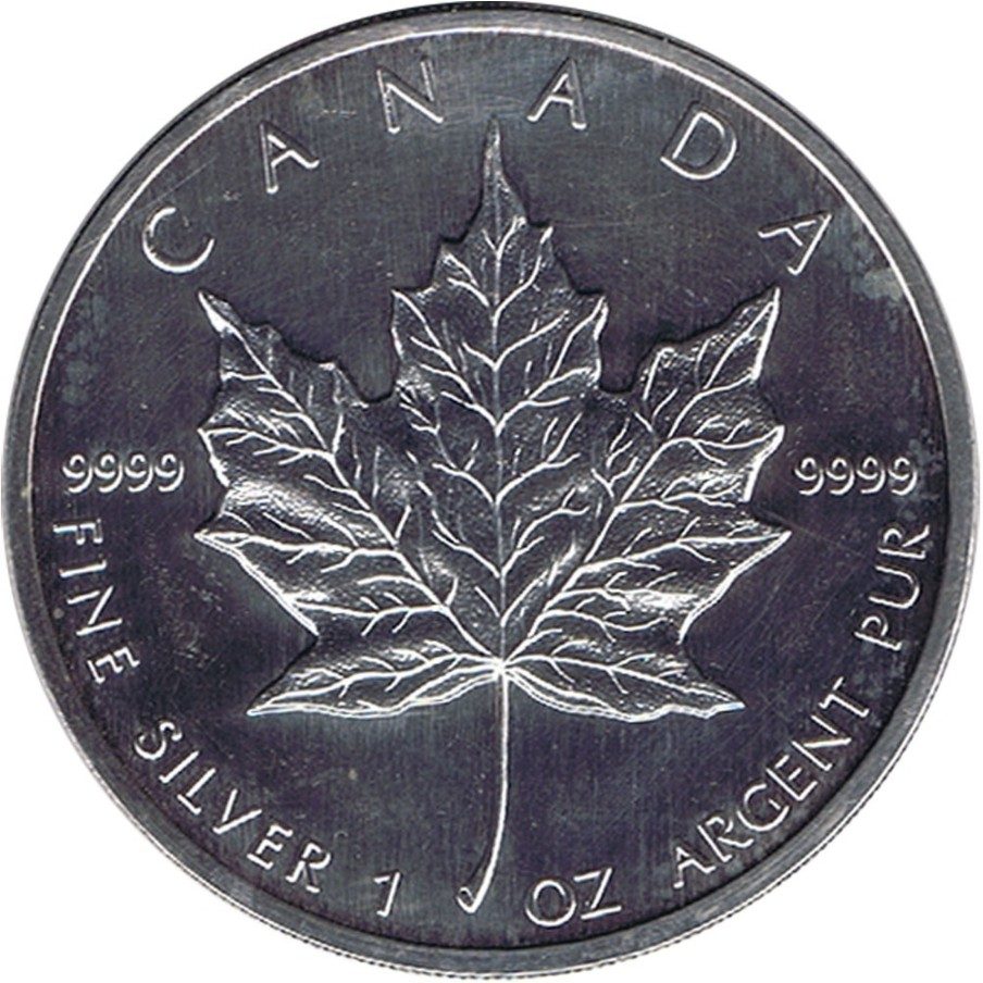 Moneda onza de plata 5$ Canadá Hoja de Arce 1988
